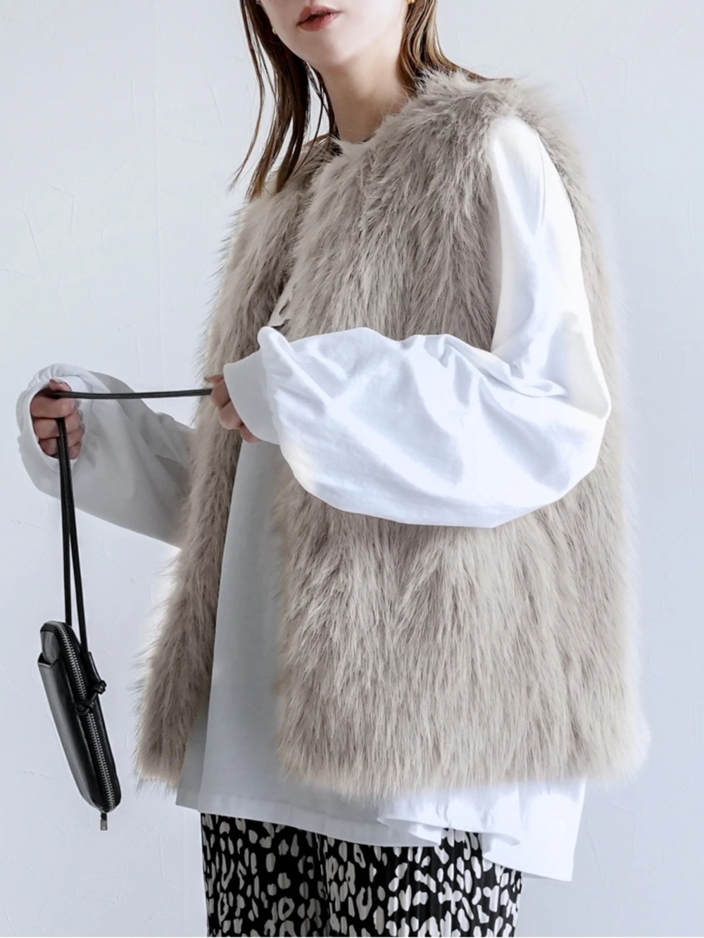 dylan Light Gray Faux Fur Trim Hoodie Vest Small